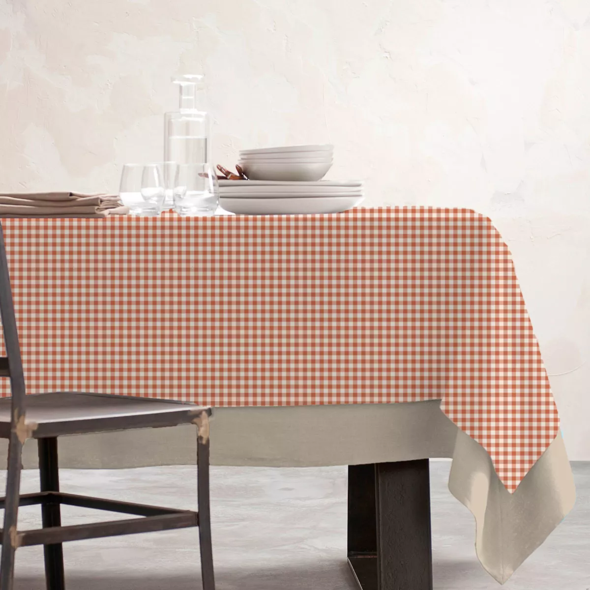EM - Nappe en coton enduit 150 x 250 cm VICHY terracotta