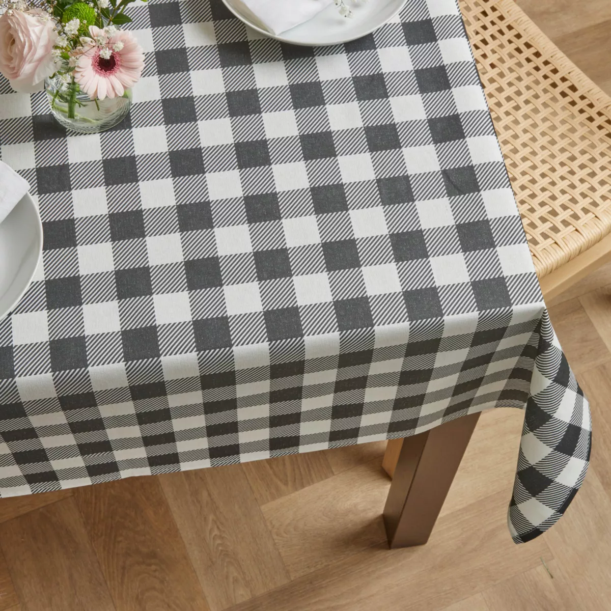 EM - Nappe en coton enduit 150 x 350 cm VICHY noir