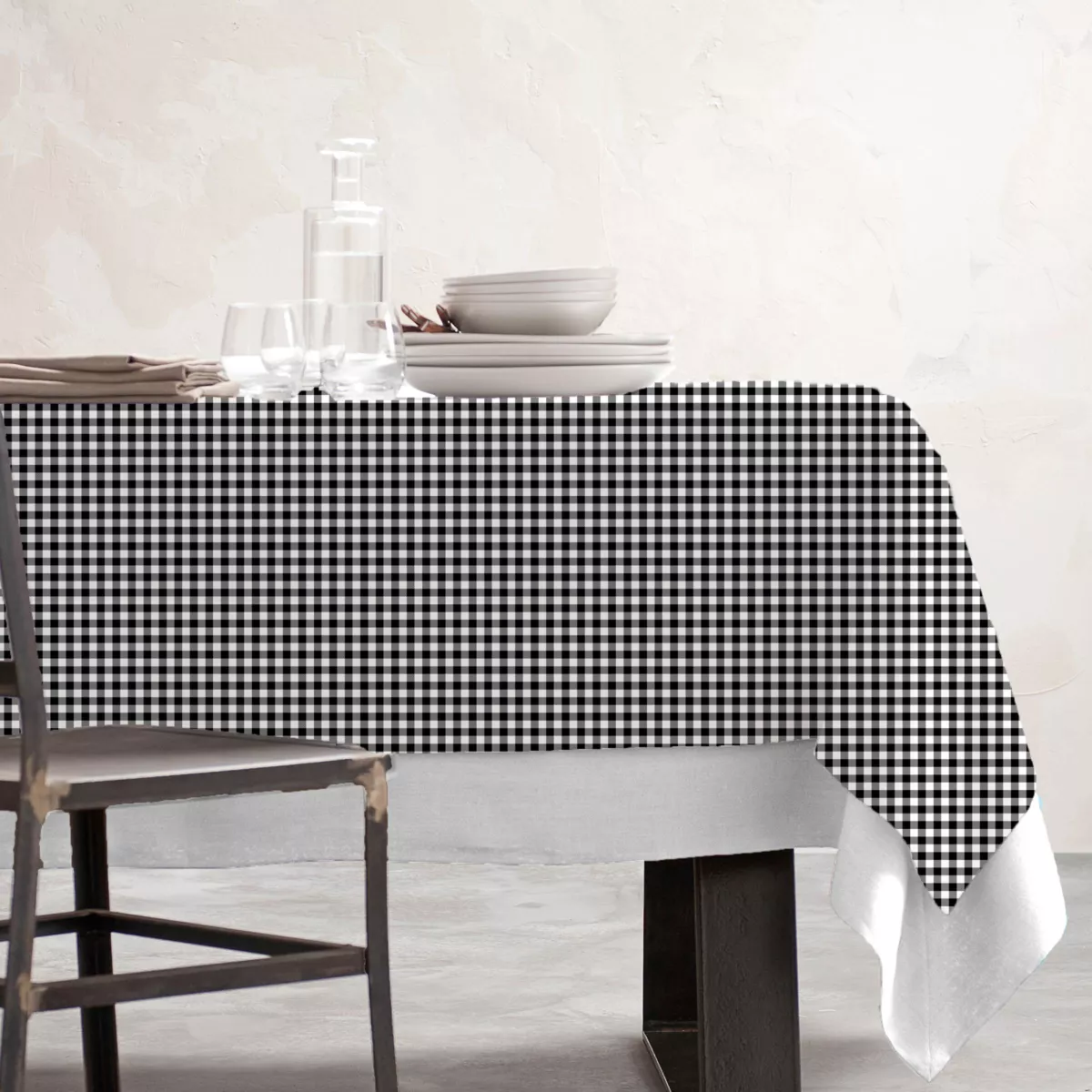 Rechthoekig gecoat katoenen tafelkleed (150 x 250 cm) Vichy Zwart