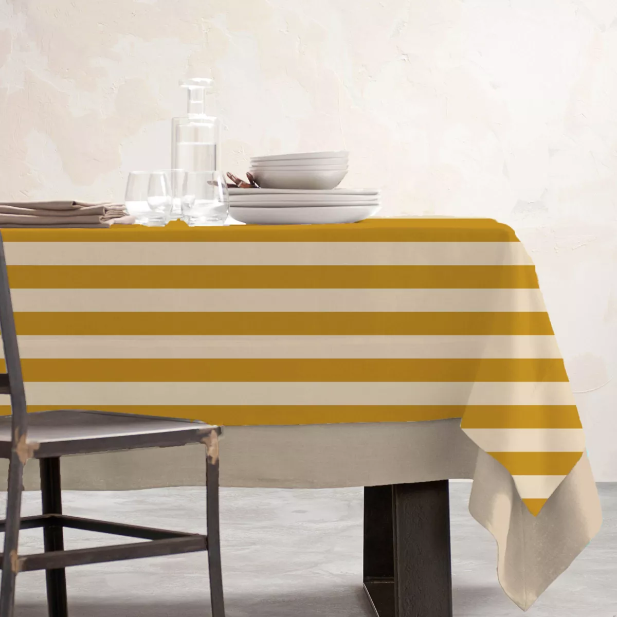 EM - Nappe en coton enduit 150 x 350 cm CLEMENTINE moutarde
