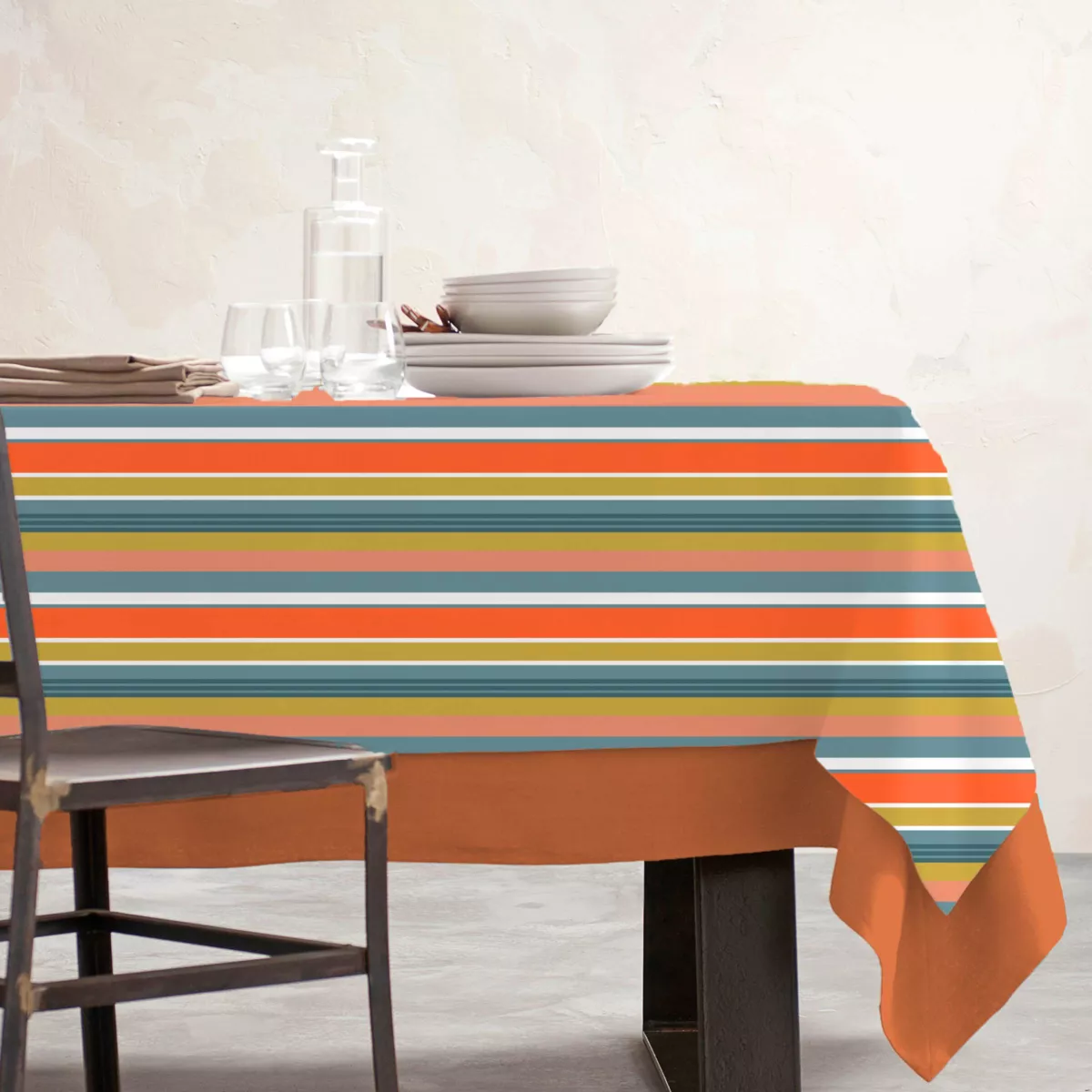 EM - Nappe en coton enduit 150 x 350 cm MANDARINE