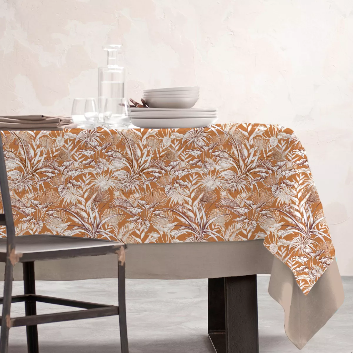 Rechthoekig gecoat katoenen tafelkleed (150 x 350 cm) Granada Mosterdgeel