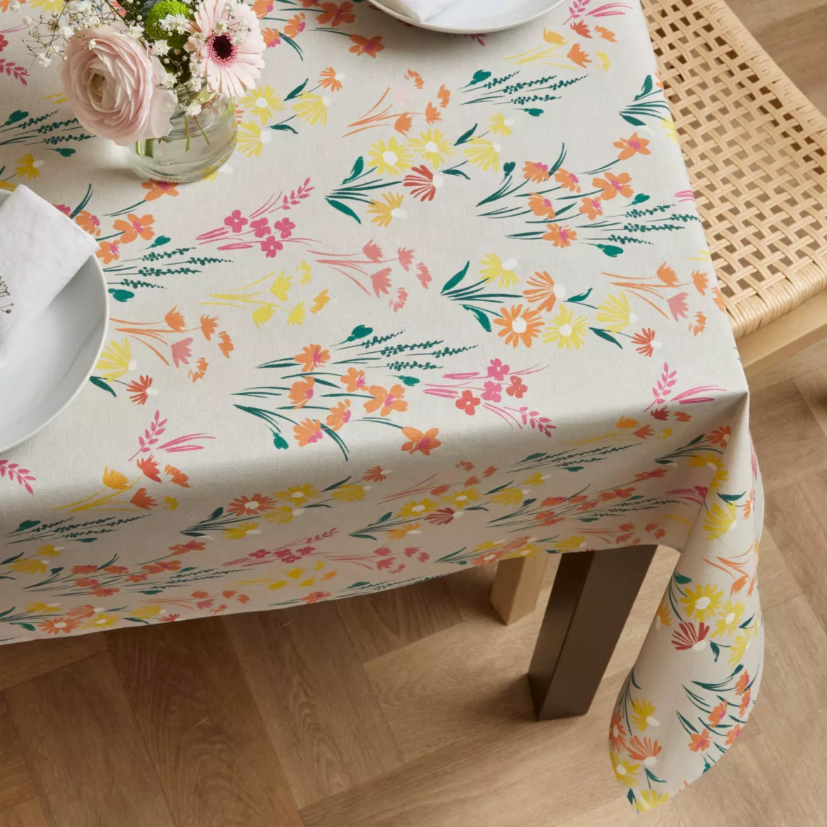 Rechthoekig gecoat katoenen tafelkleed (150 x 350 cm) Juliette Beige