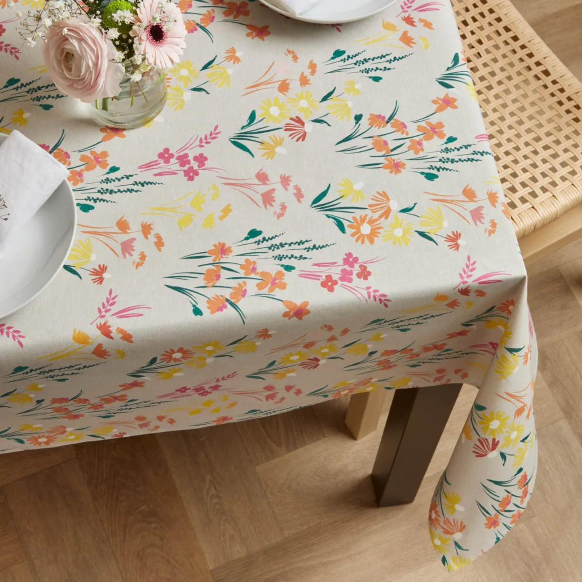 Rechthoekig gecoat katoenen tafelkleed (150 x 250 cm) Juliette Beige