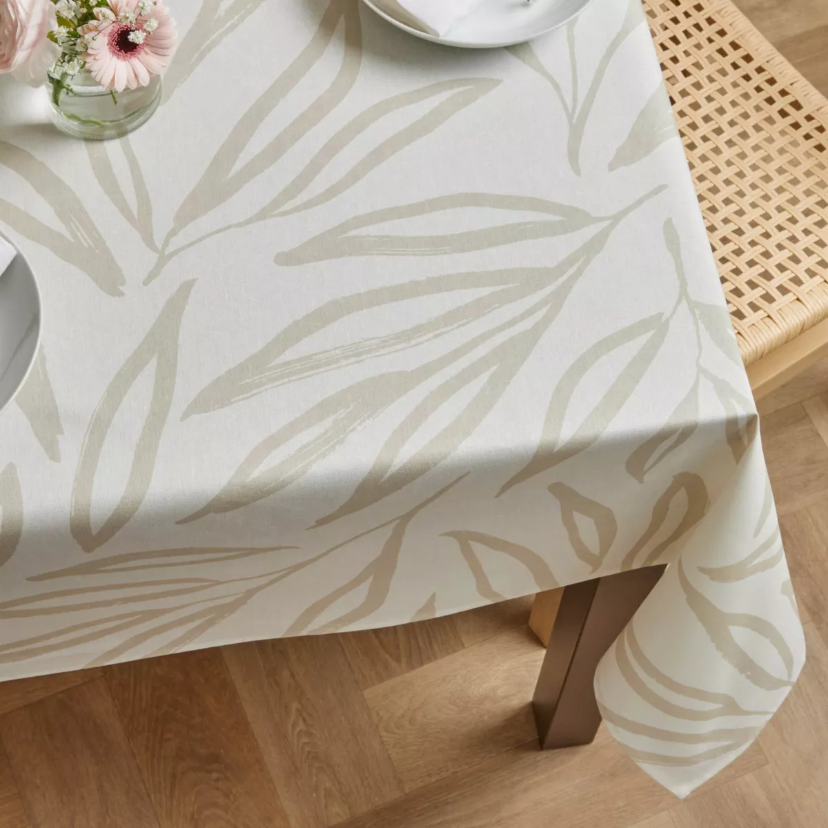 Rechthoekig gecoat katoenen tafelkleed (150 x 350 cm) Galice Beige
