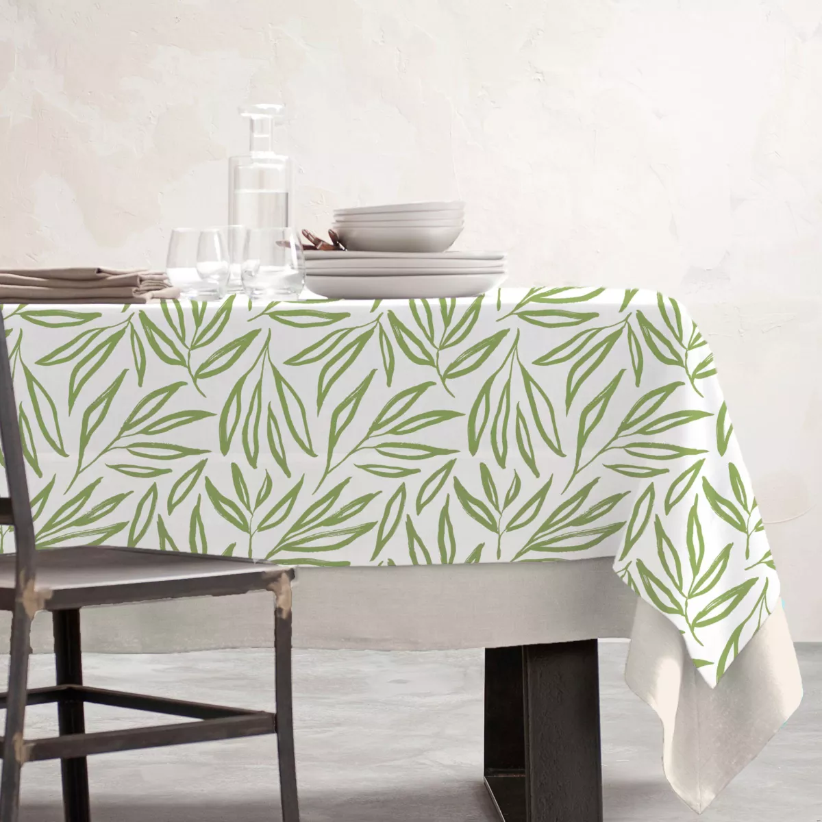 EM - Nappe en coton enduit 150 x 350 cm GALICE vert eucalyptus