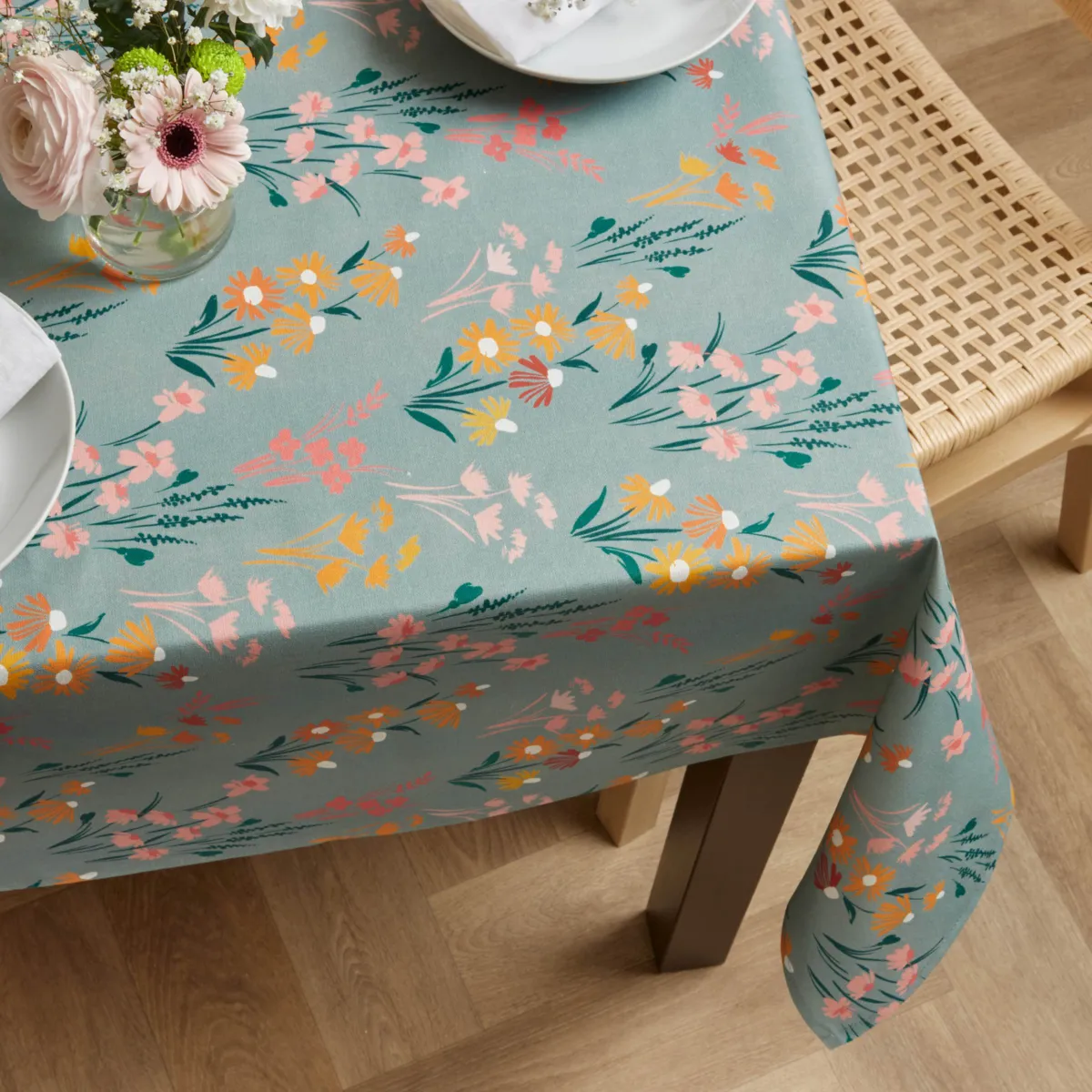 Tovaglia rettangolare cotone antimacchia (150 x 350 cm) Juliette Verde eucalipto