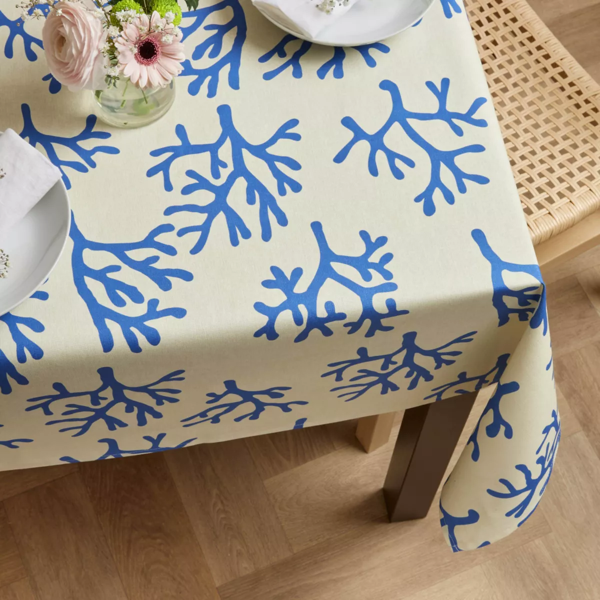 Rechthoekig gecoat katoenen tafelkleed (150 x 350 cm) Moorea Blauw