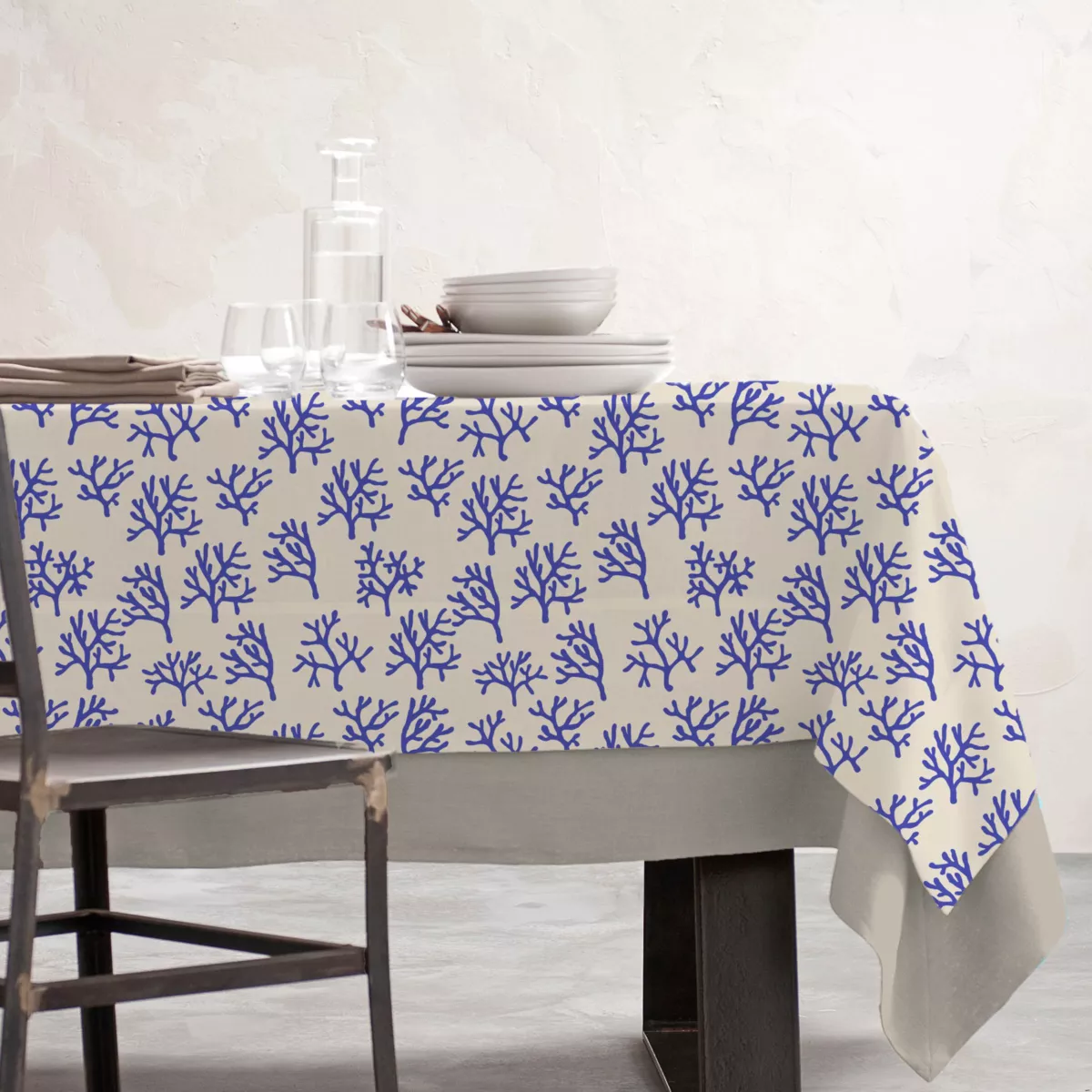 Rechthoekig gecoat katoenen tafelkleed (150 x 350 cm) Moorea Blauw