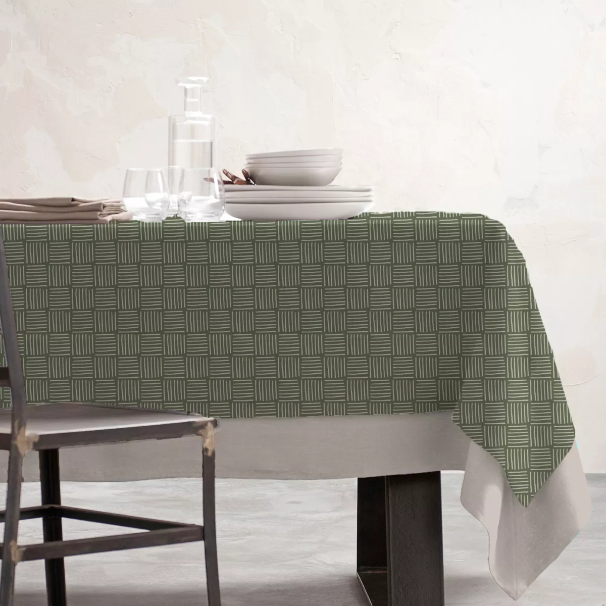 EM - Nappe en coton enduit 150 x 250 cm PAOLO vert