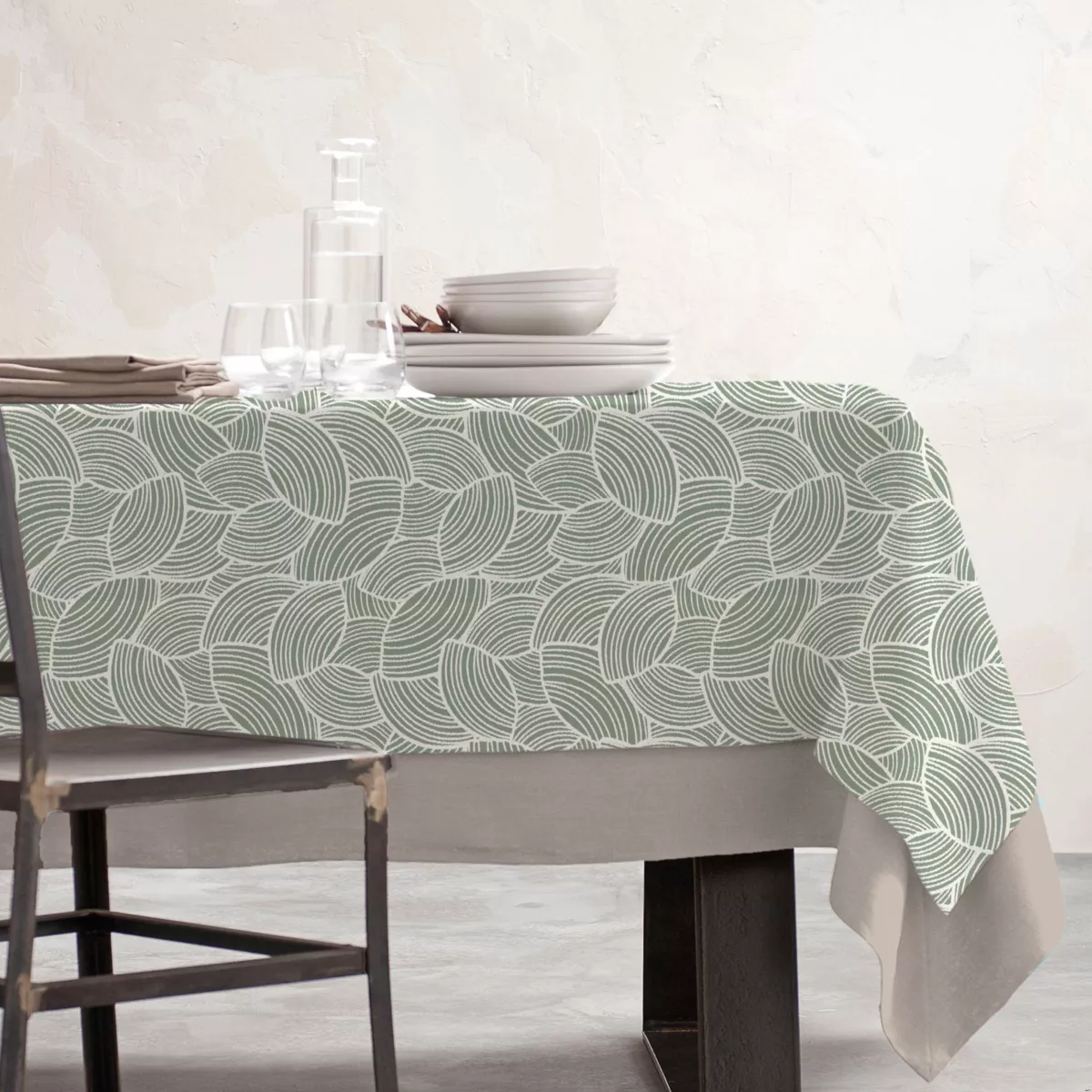 Rechthoekig gecoat katoenen tafelkleed (150 x 350 cm) Sarah Eucalyptus Groen