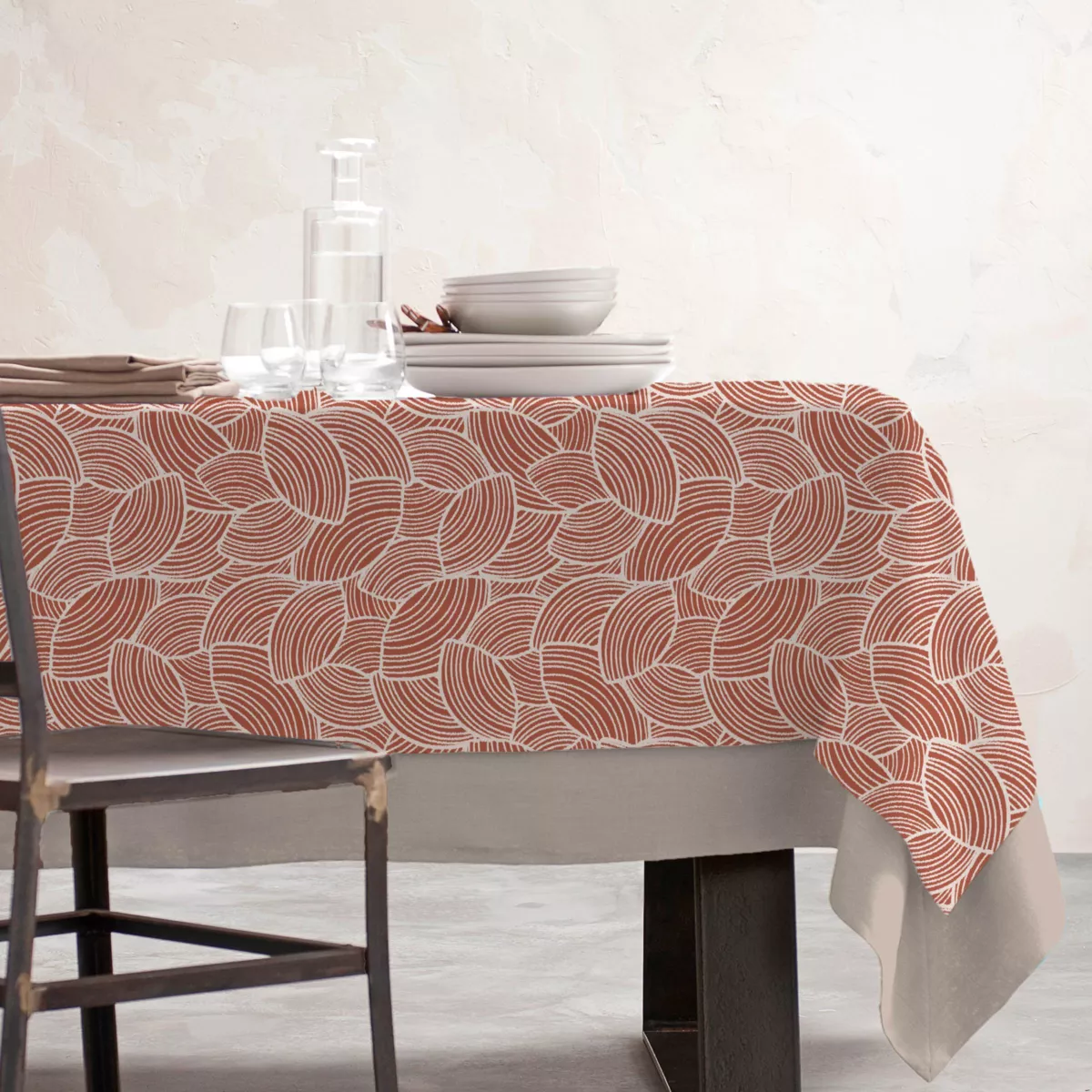 Rechthoekig gecoat katoenen tafelkleed (150 x 350 cm) Sarah Terrakotta