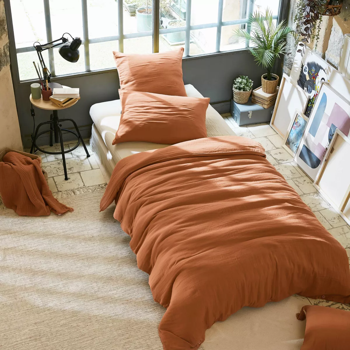 Housse de couette gaze de coton (140 x 200 cm) Gaïa Abricot