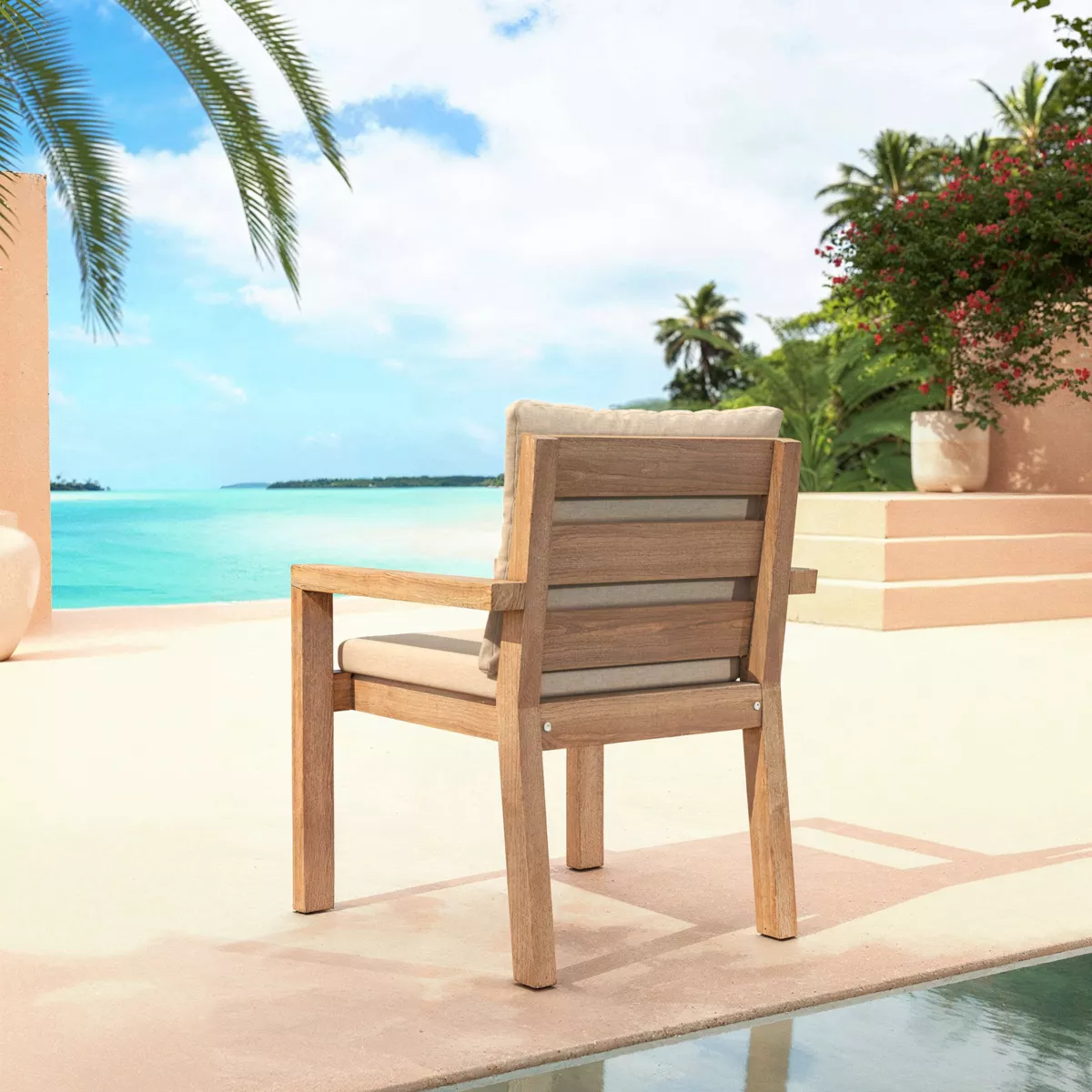 Lote de 2 sillones de jardÃ­n apilables de madera de acacia BornÃ©o Natural