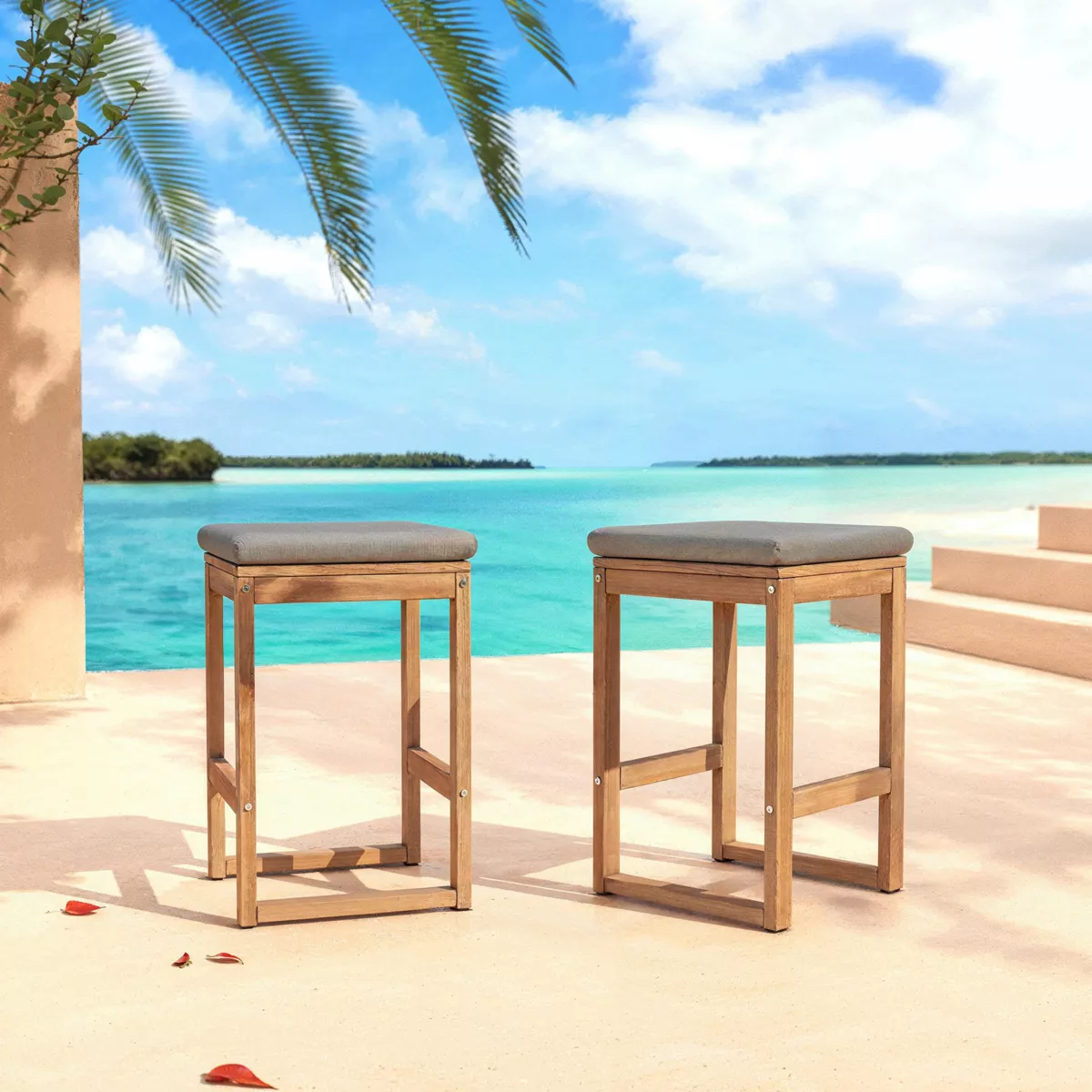  Lot de 2 tabourets hauts de jardin en bois d'acacia Bornéo Gris anthracite