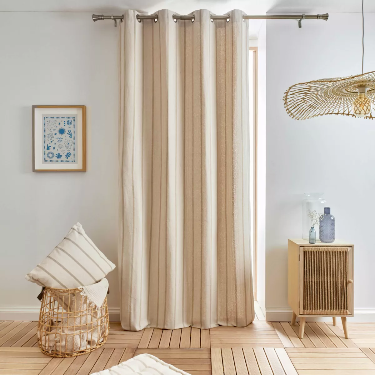 Cortina de tela de algodón (135 x 260 cm) Ocealys Beige