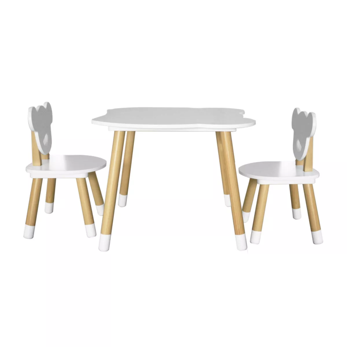 Table et 2 chaises enfant bois (H44 cm) Oursons Blanc