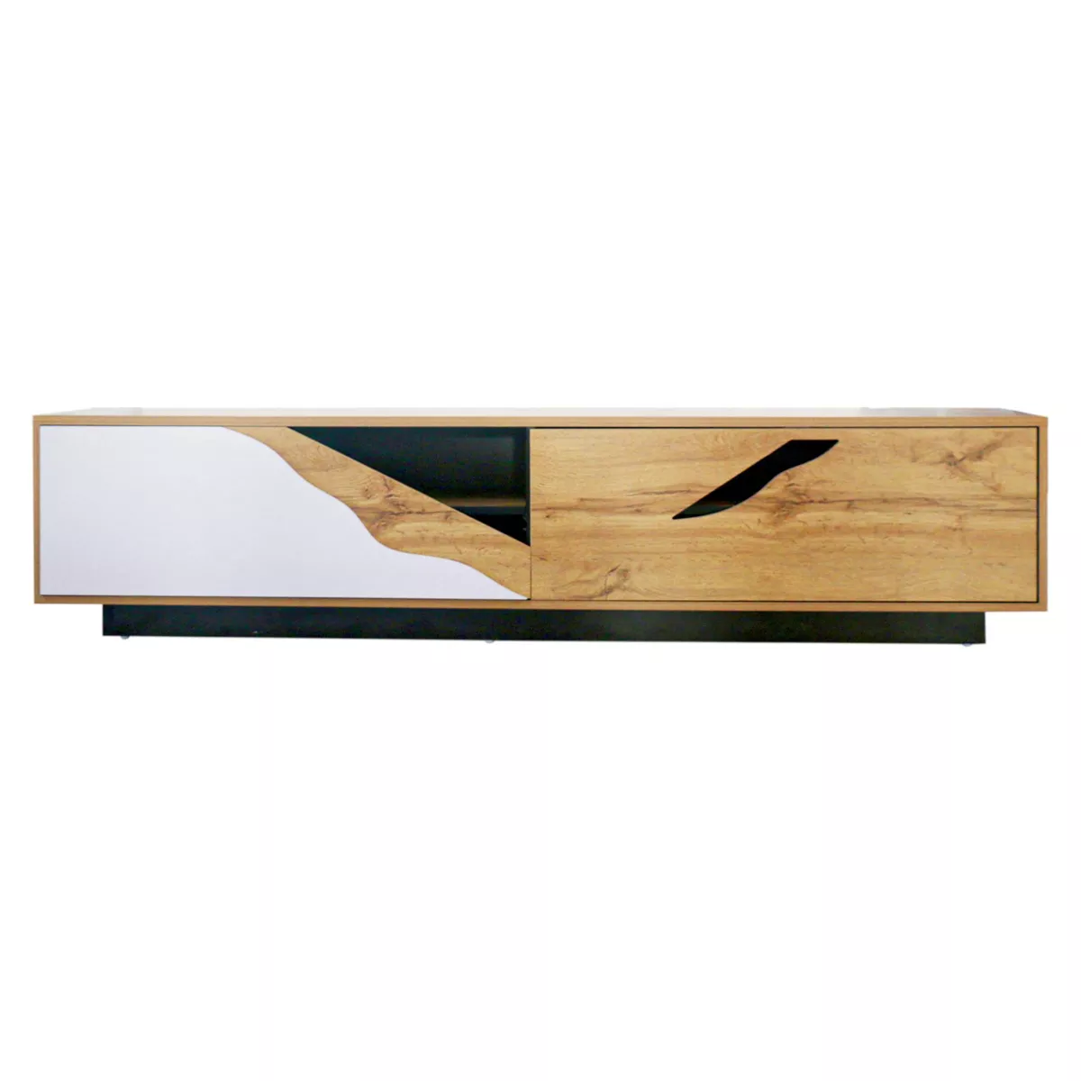 TV-Möbel aus Holz Design (L180 x 40 cm) Florida Weiß, Schwarz und Naturfarben 