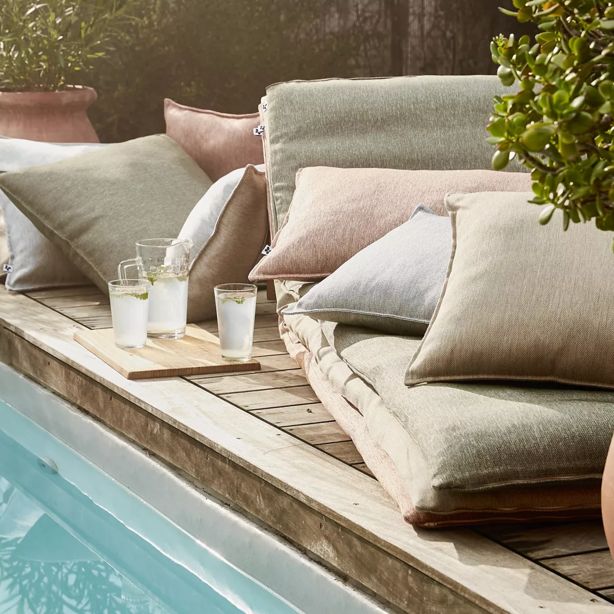 Abnehmbares Sonnenliegen-Kissen (190 x 70 cm) Naia Beige Sandfarben