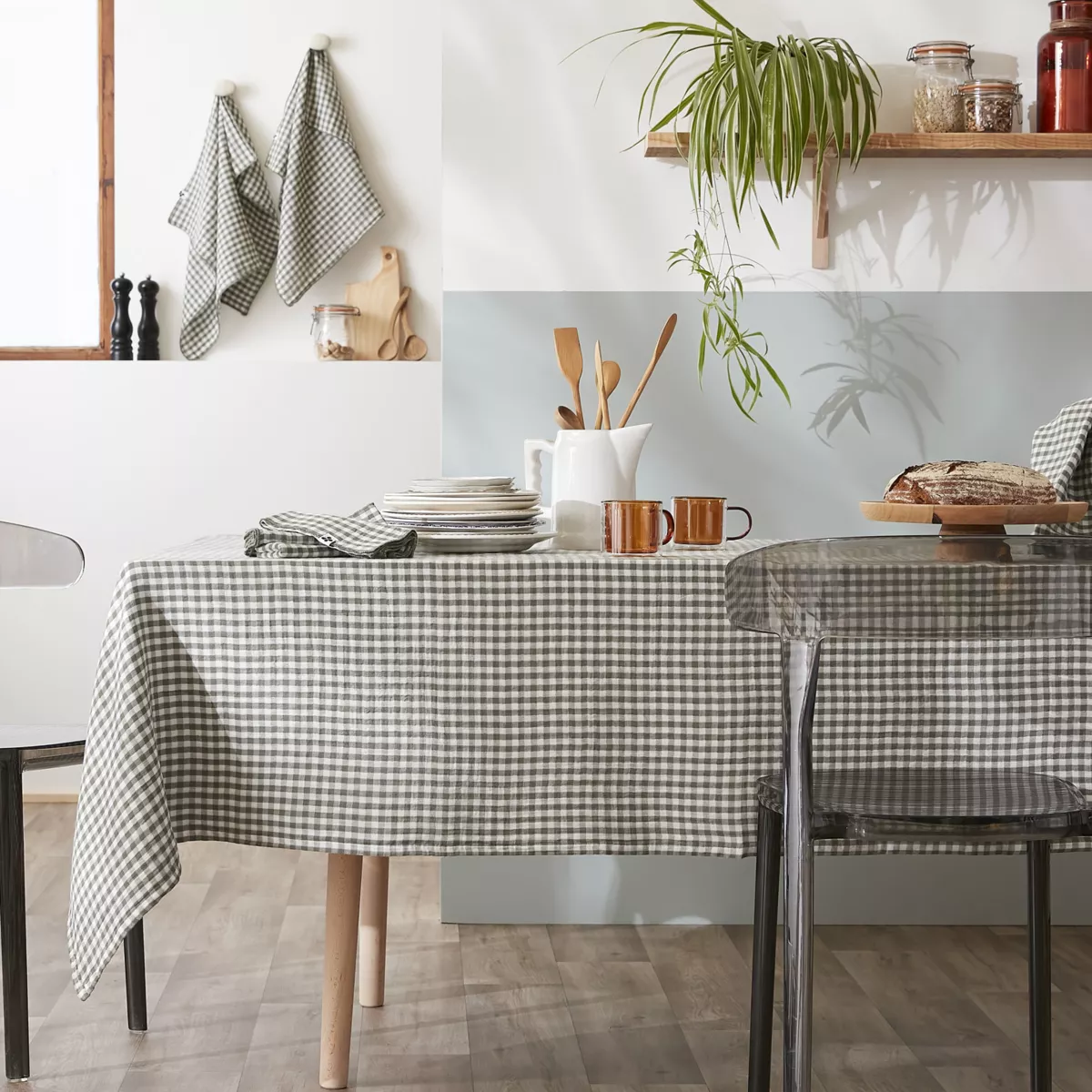 Mantel rectangular de gasa de algodón (150 x 250 cm) Vickie Verde romero