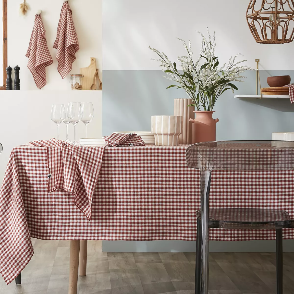 Nappe rectangulaire gaze de coton (150 x 250 cm) Vickie Terracotta 