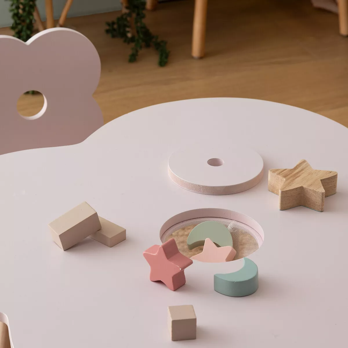 Houten kindertafel (40 cm) Zachtheid Bloem Roze