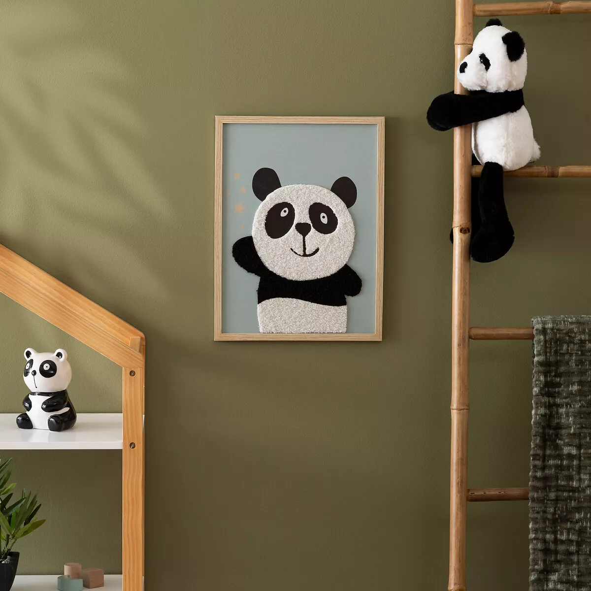 Bilderrahmen mit Bild Kinderzimmer (40 x 30 cm) Panda Grün