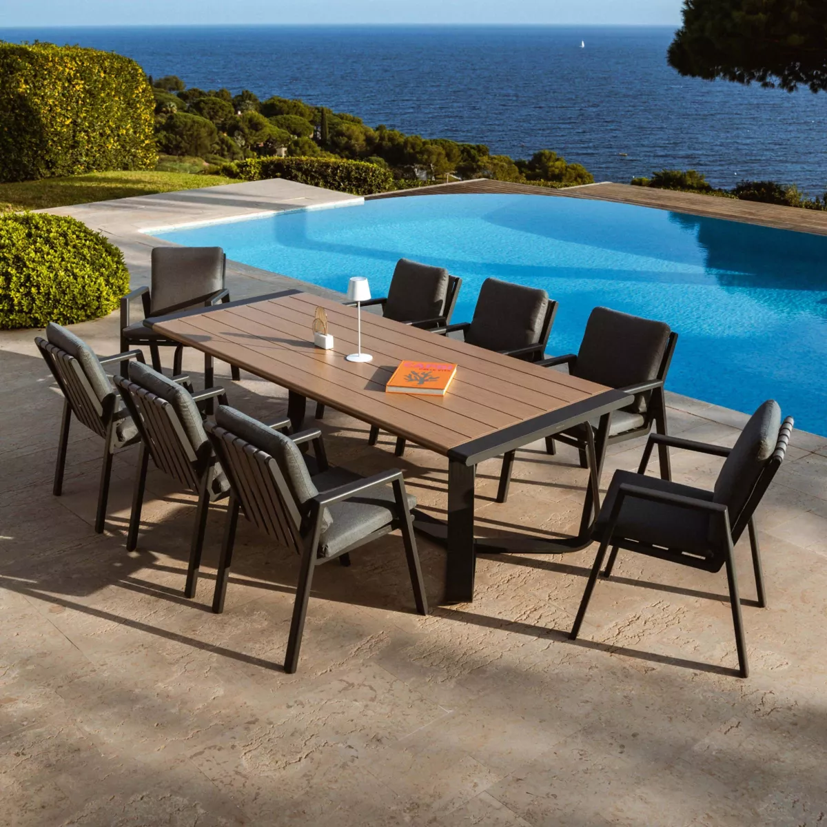 Mesa de jardín rectangular de aluminio 10 plazas (240 x 100 cm) Long Beach Gris antracita