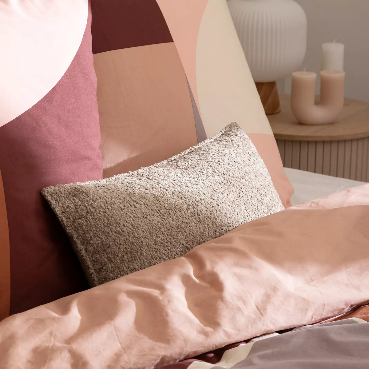 Housse de couette et deux taies percale de coton (260 x 240 cm) Tatia Terracotta