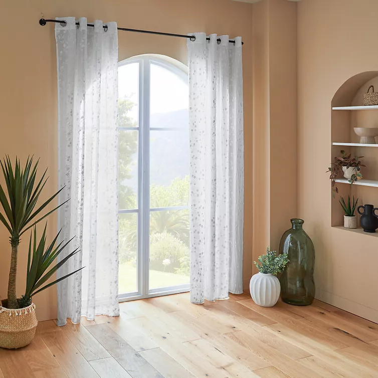 Tenda trasparente occhielli (140 x 240 cm) Flore Bianca