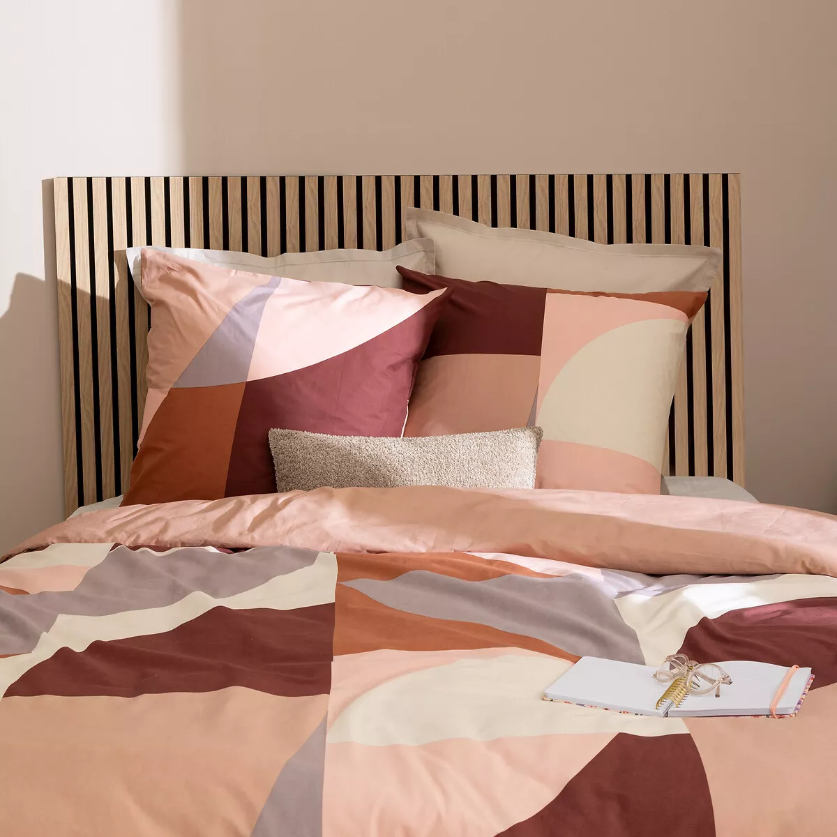 Housse de couette et deux taies percale de coton (240 x 220 cm) Tatia Terracotta