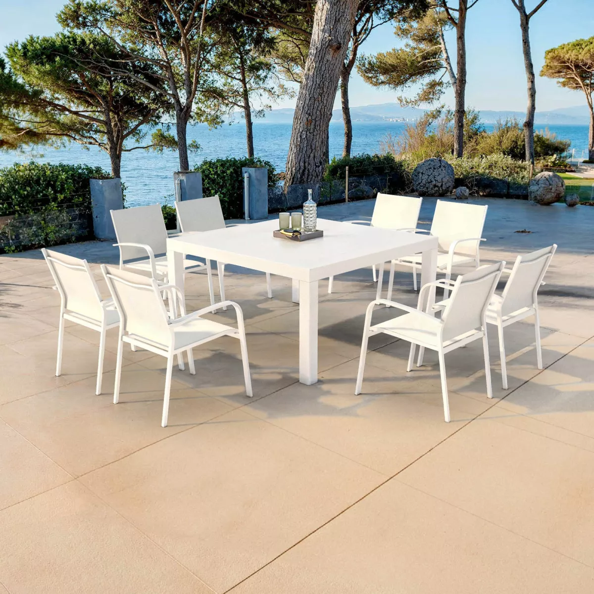 Mesa de jardín cuadrada Aluminio Murano (136 x 136 cm) - Blanco 6