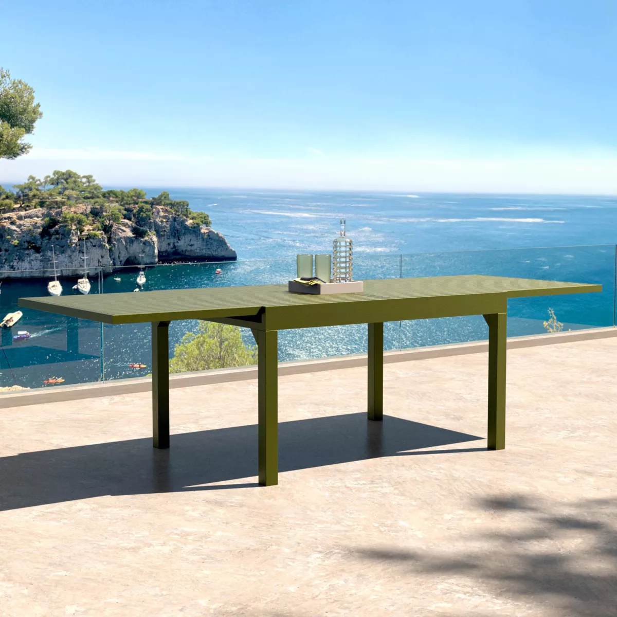 Table de jardin extensible aluminium 10 places (135/270 x 90 cm) Murano Vert olive