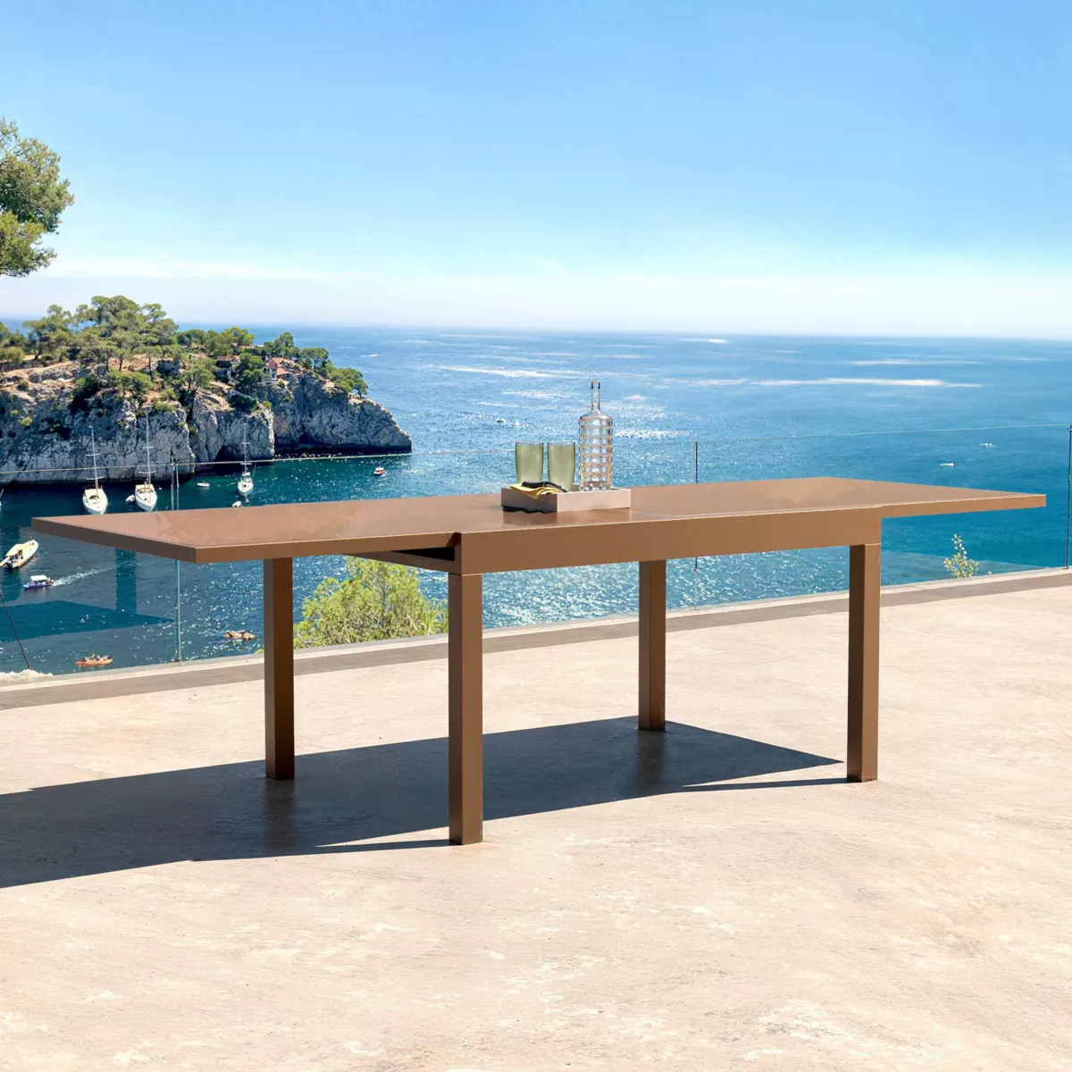 Gartentisch ausziehbar Murano Glas bis zu 10 Pers. (135/270 x 90 cm), Murano Bronze