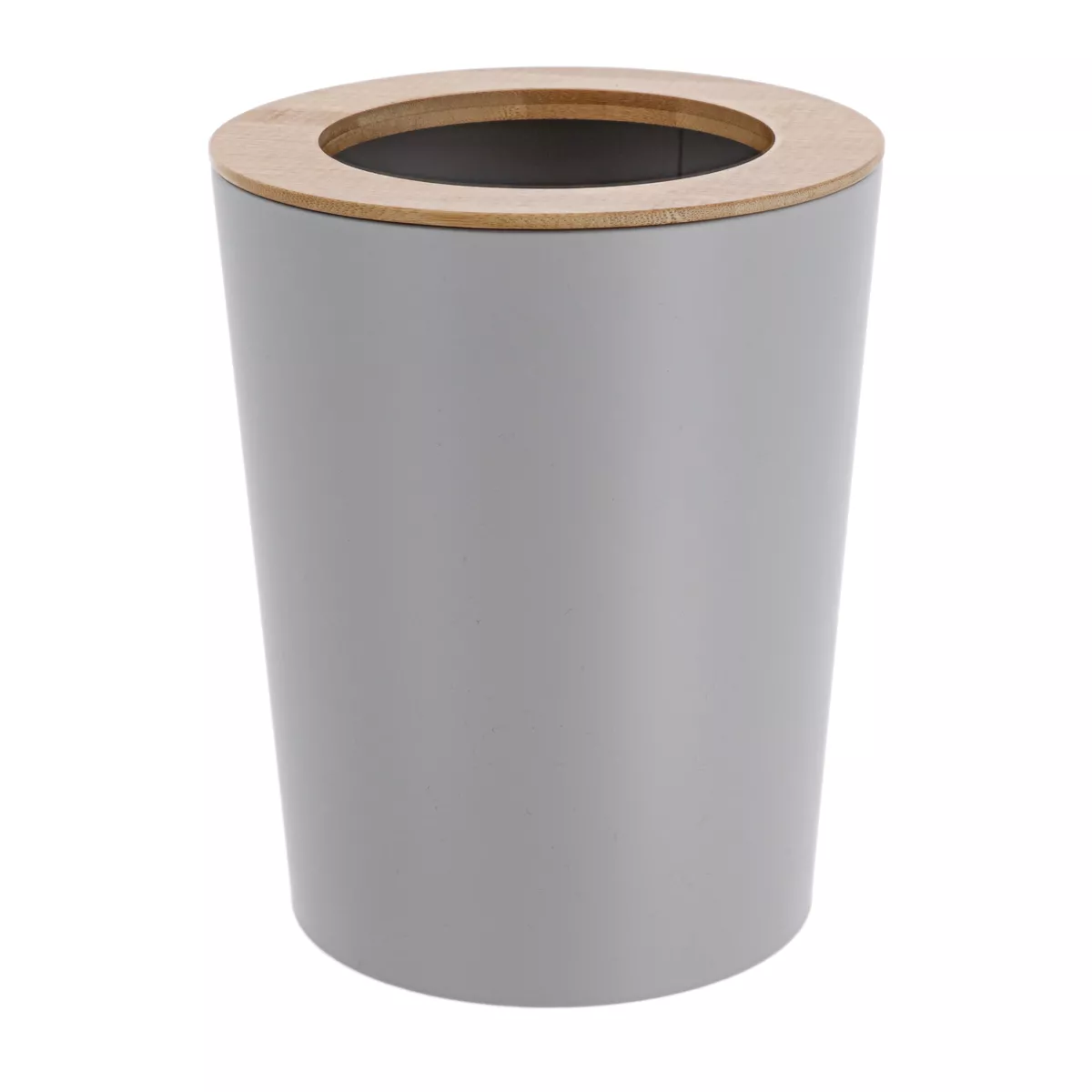 POUBELLE METAL EVASEE AVEC COUVERCLE BAMBOU 5L - GRIS CLAIR/BAMBOU