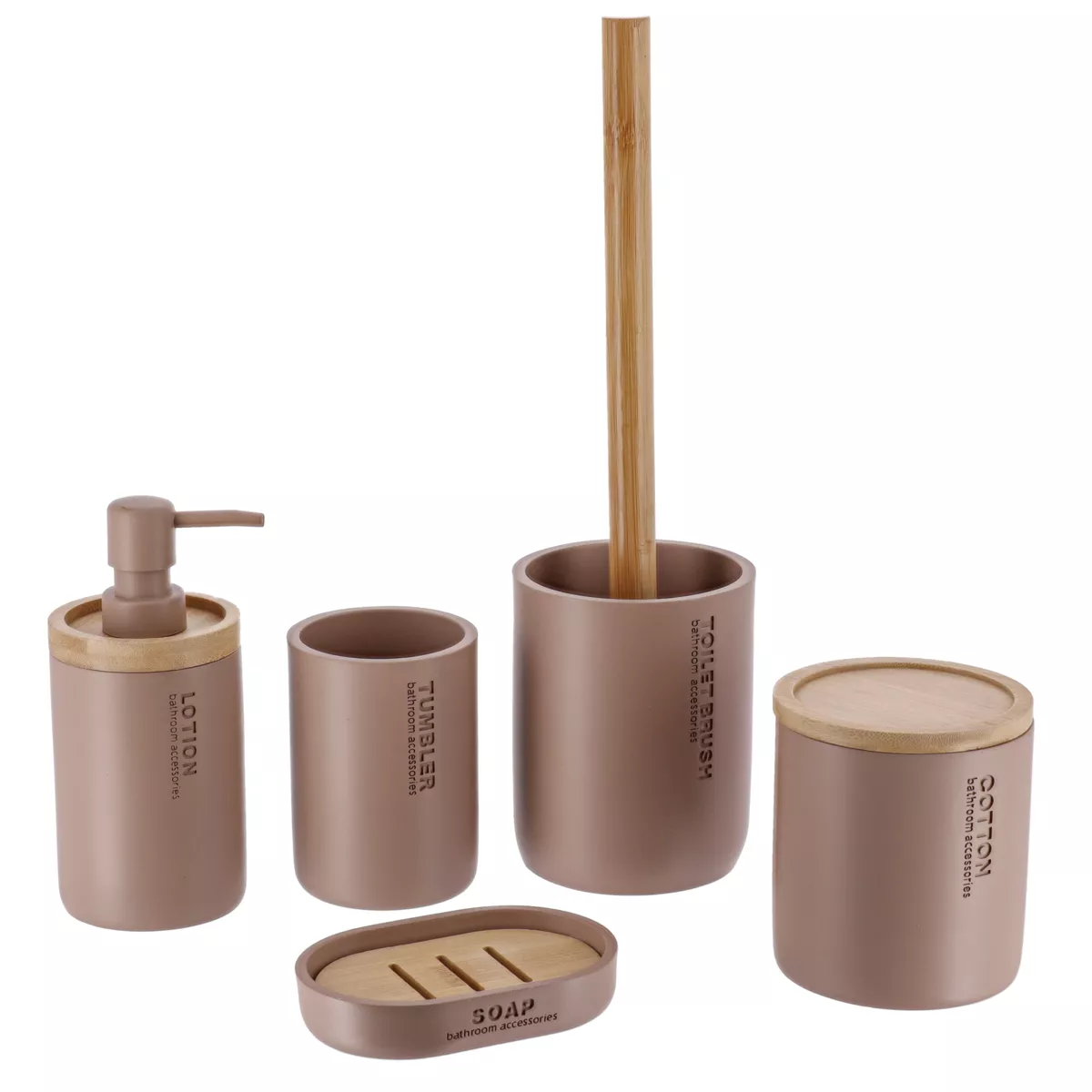 BOITE A COTON POLYRESINE COUVERCLE BAMBOU - CAPPUCCINO/BAMBOU