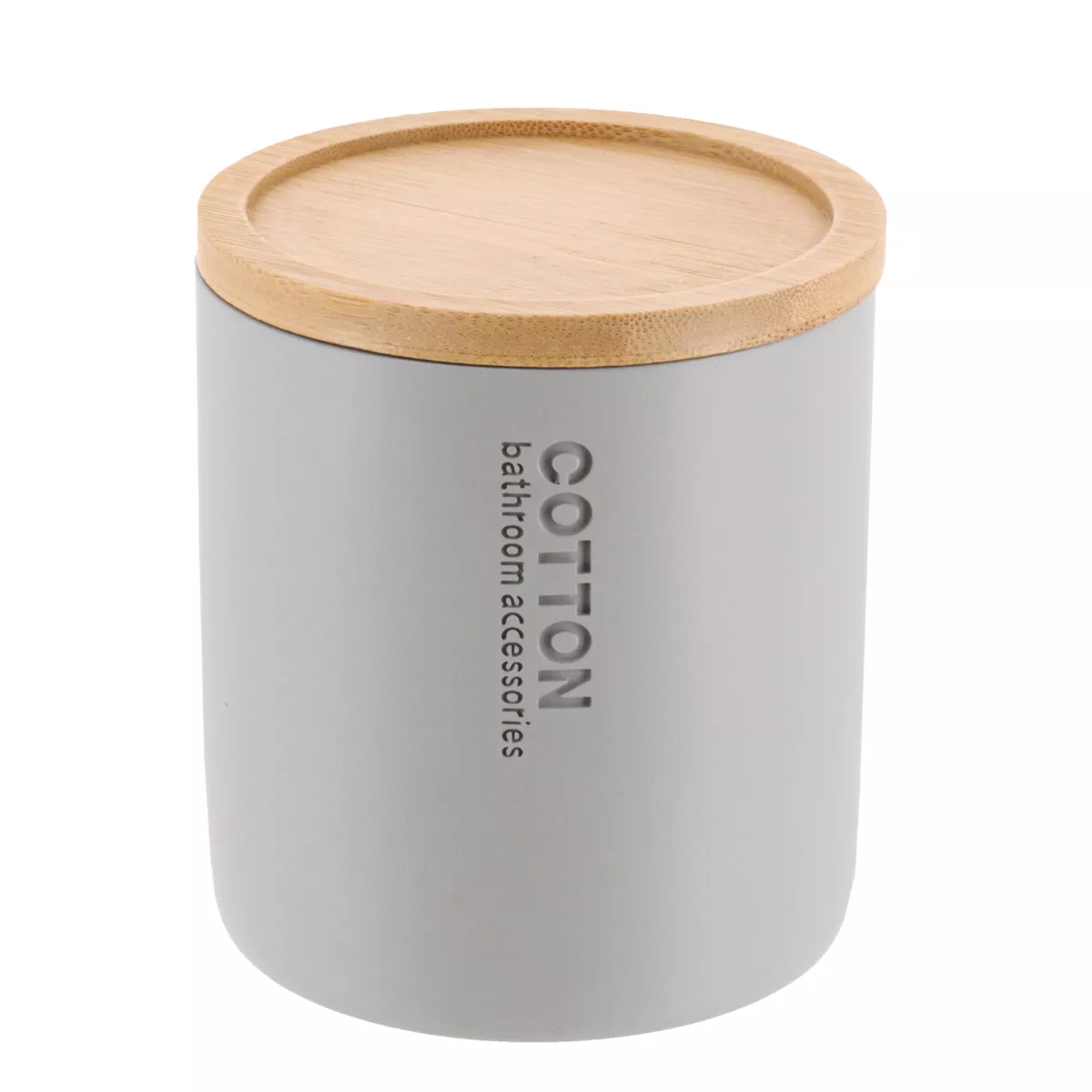 BOITE A COTON POLYRESINE COUVERCLE BAMBOU - GRIS CLAIR/BAMBOU