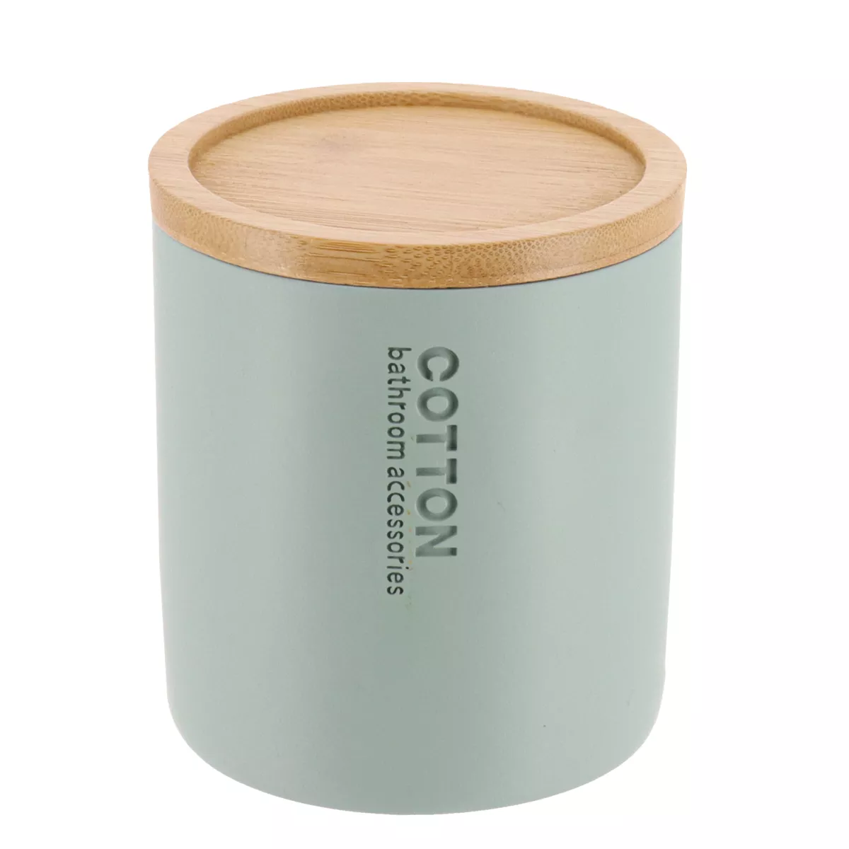BOITE A COTON POLYRESINE COUVERCLE BAMBOU - VERT EUCALYPTUS/BAMBOU