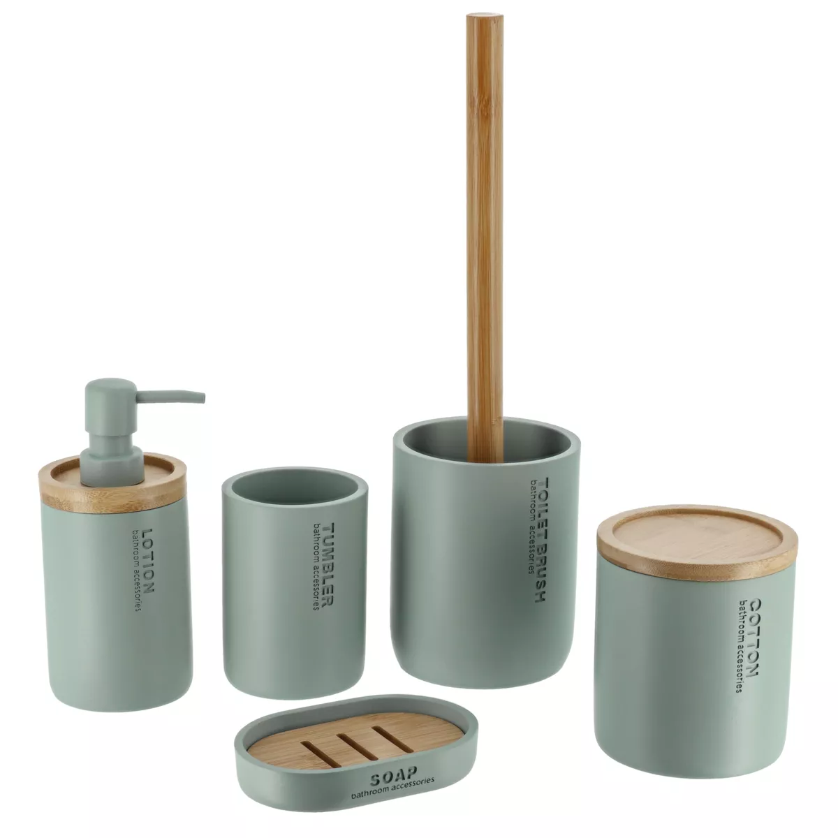 BOITE A COTON POLYRESINE COUVERCLE BAMBOU - VERT EUCALYPTUS/BAMBOU