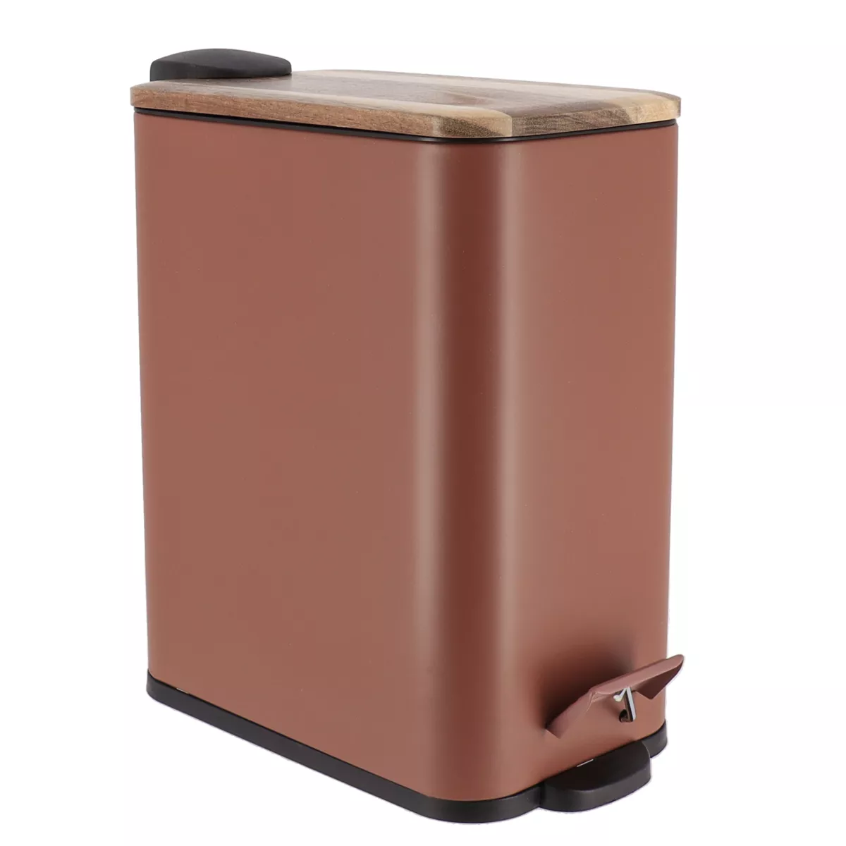 POUBELLE METAL RECTANGULAIRE  5L FREIN DE CHUTE COUVERCLE  ACACIA PEDALE METAL- AMBRE