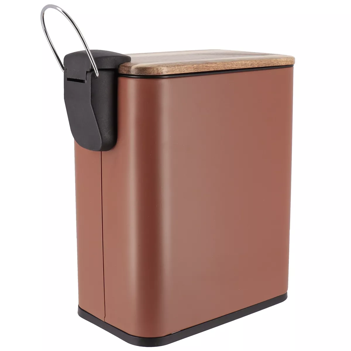 POUBELLE METAL RECTANGULAIRE  5L FREIN DE CHUTE COUVERCLE  ACACIA PEDALE METAL- AMBRE