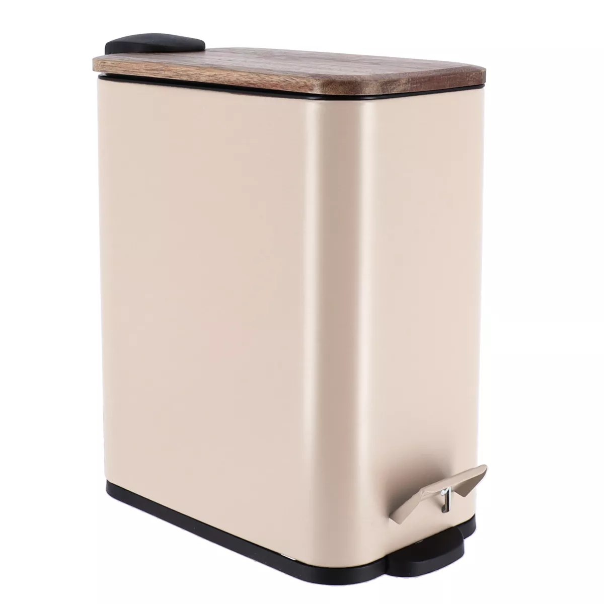 Pattumiera bagno in metallo e acacia Season colore Tortora