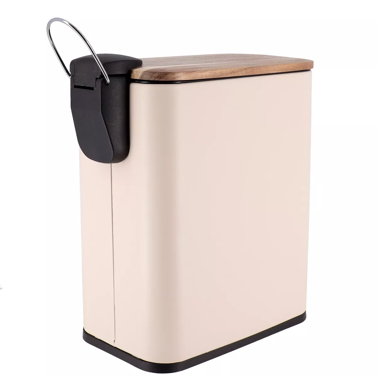 Pattumiera bagno in metallo e acacia Season colore Tortora