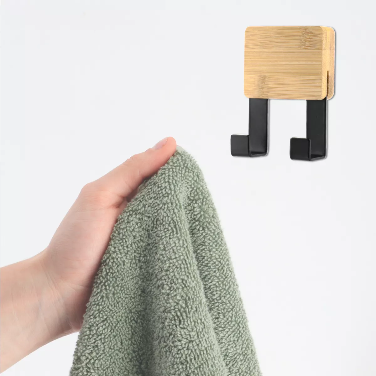 Doppelhaken zum Kleben quadratisch 3M Bambus Schwarz