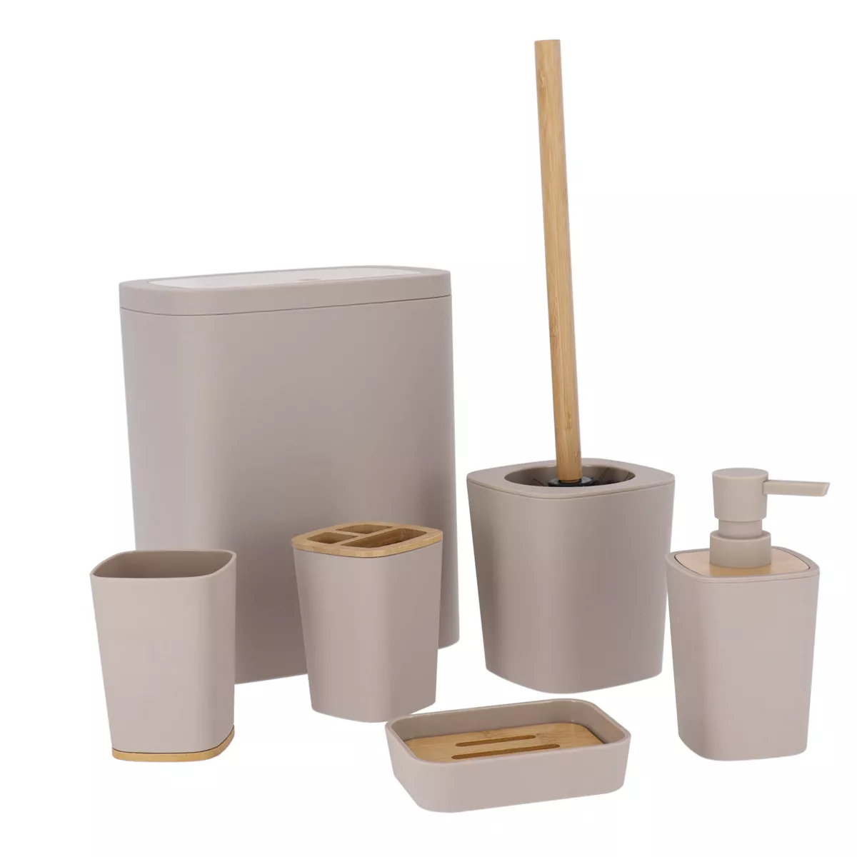 DISTRIBUTEUR A SAVON RUBBER + ABS ET BAMBOU 380 ML - BEIGE