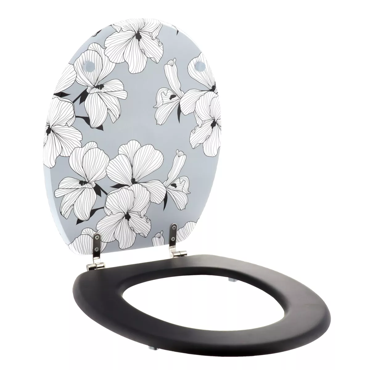 ABATTANT WC MDF 18 POUCES COUVERCLE DESIGN IMPRIMEE  ATTACHES ACIER INOXYDABLE - ECRIN GRIS