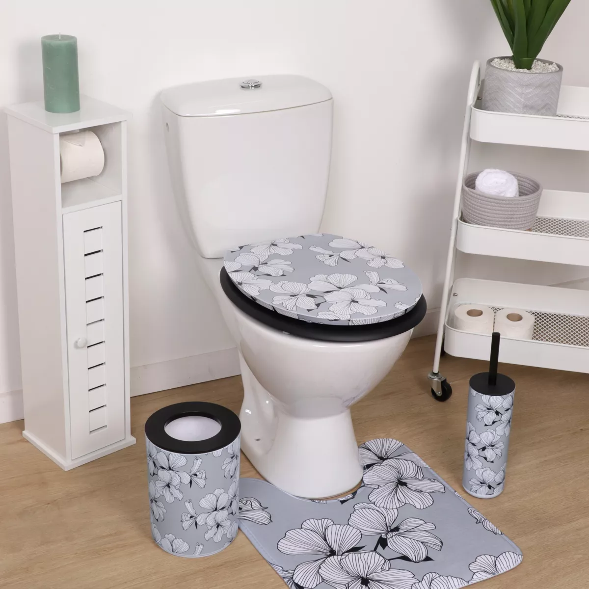 ABATTANT WC MDF 18 POUCES COUVERCLE DESIGN IMPRIMEE  ATTACHES ACIER INOXYDABLE - ECRIN GRIS
