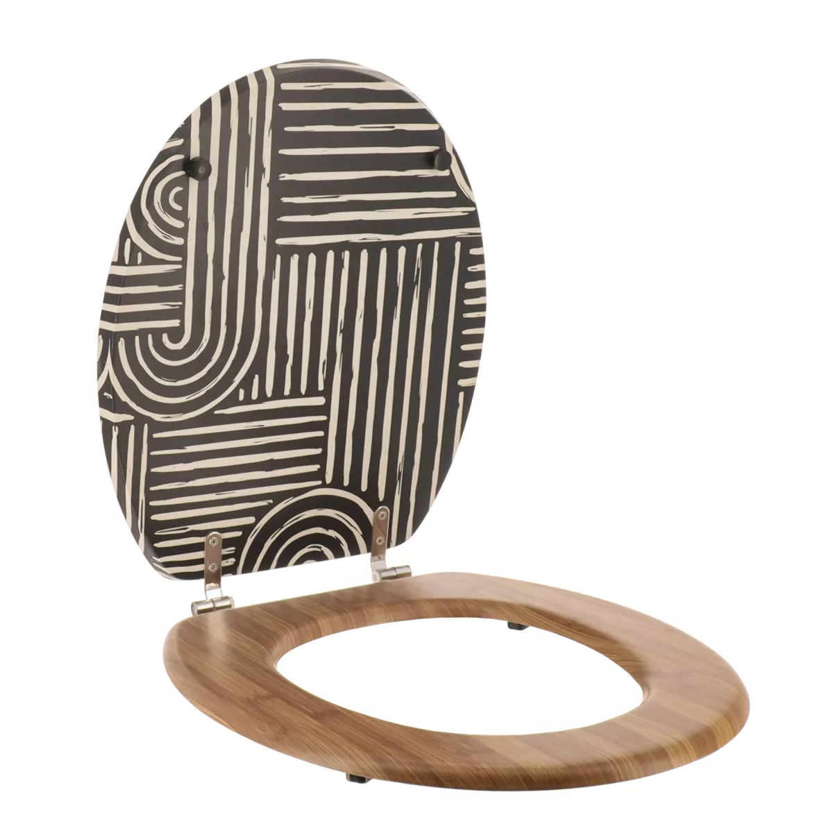 ABATTANT WC MDF 18 POUCES COUVERCLE DESIGN IMPRIMEE ET ASSISE FACON BAMBOU ATTACHES ACIER INOXYDABLE - ETHNIC VIBES