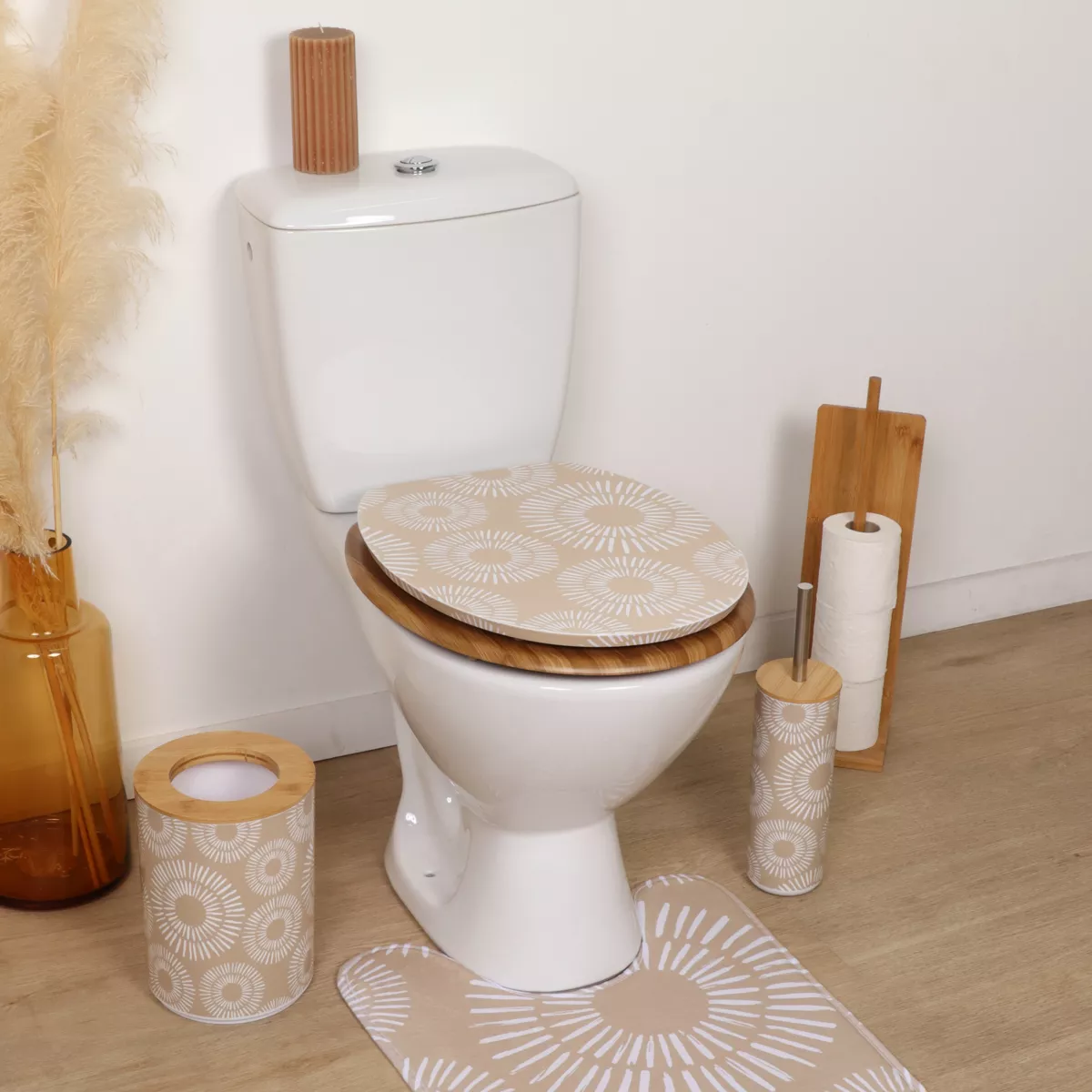 Asiento de inodoro 18 pulgadas MDF Ethnic Spirals Beige
