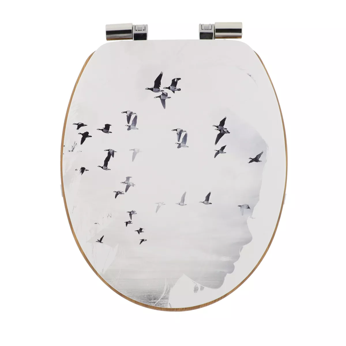 ABATTANT WC MDF 18 POUCES COUVERCLE DESIGN IMPRIME ASSISE IMITATION BAMBOU FREIN DE CHUTE CHROME - ENVOLE